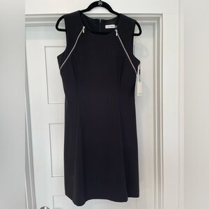 Calvin Klein Black Mini Dress with Silver Zipper Accents